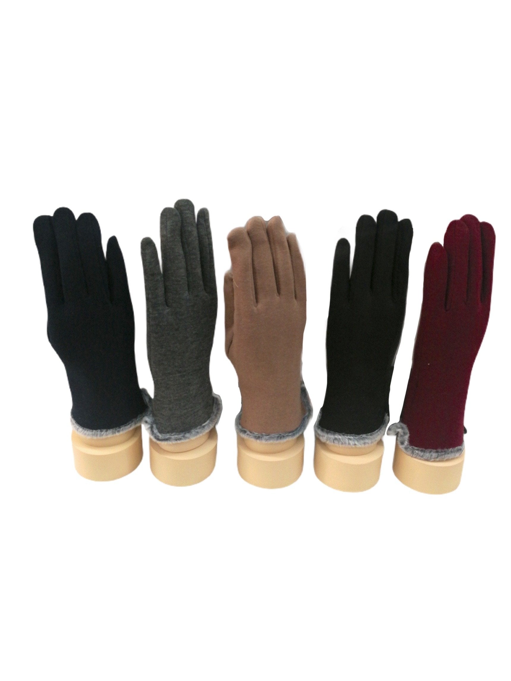 Gants tactiles simples bord fausse fourrure doublure (x12) 2,50€/paire | Grossiste-pro