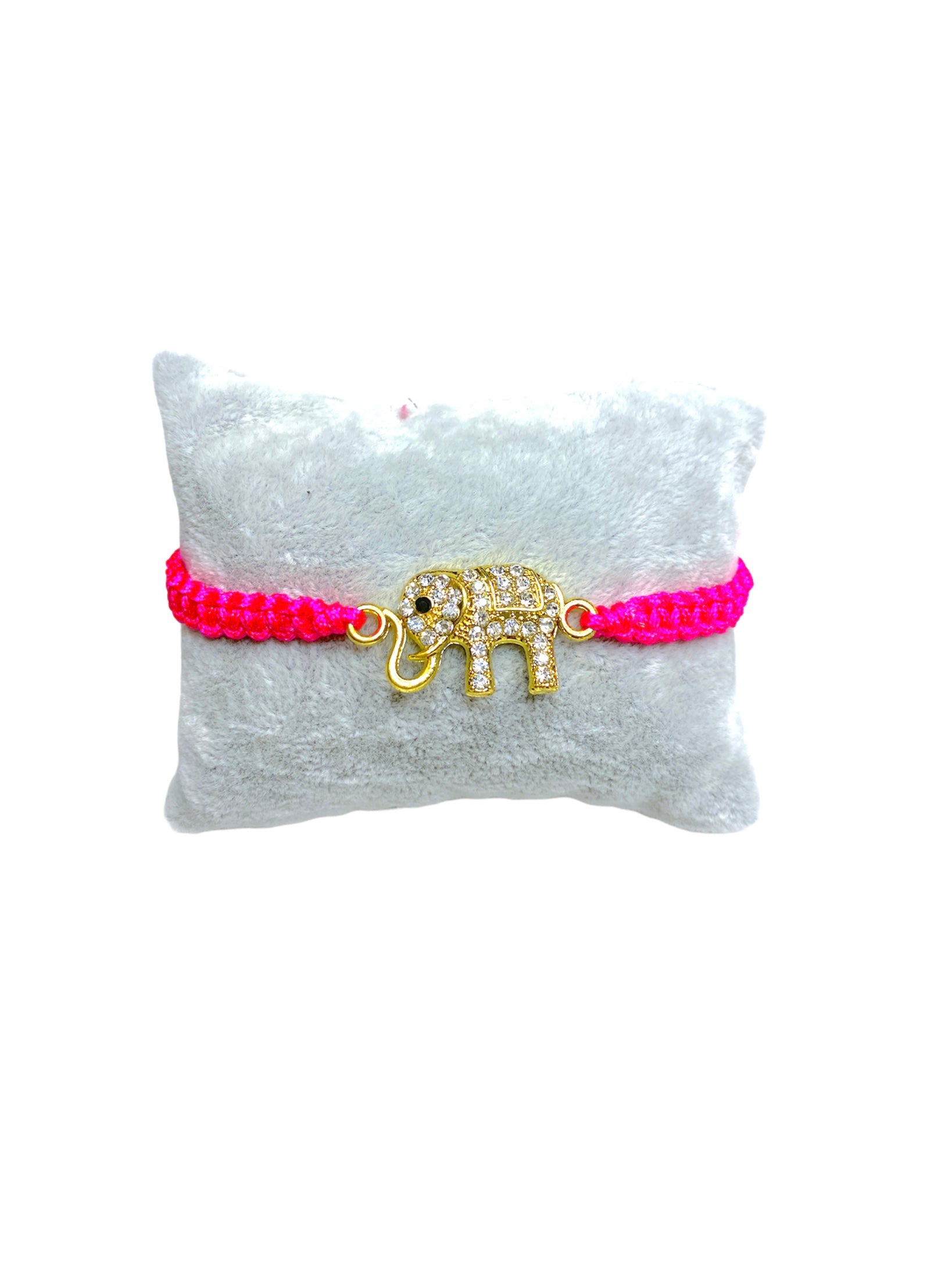 Bracelet ficelle rose fluo avec motif éléphant   (x6)