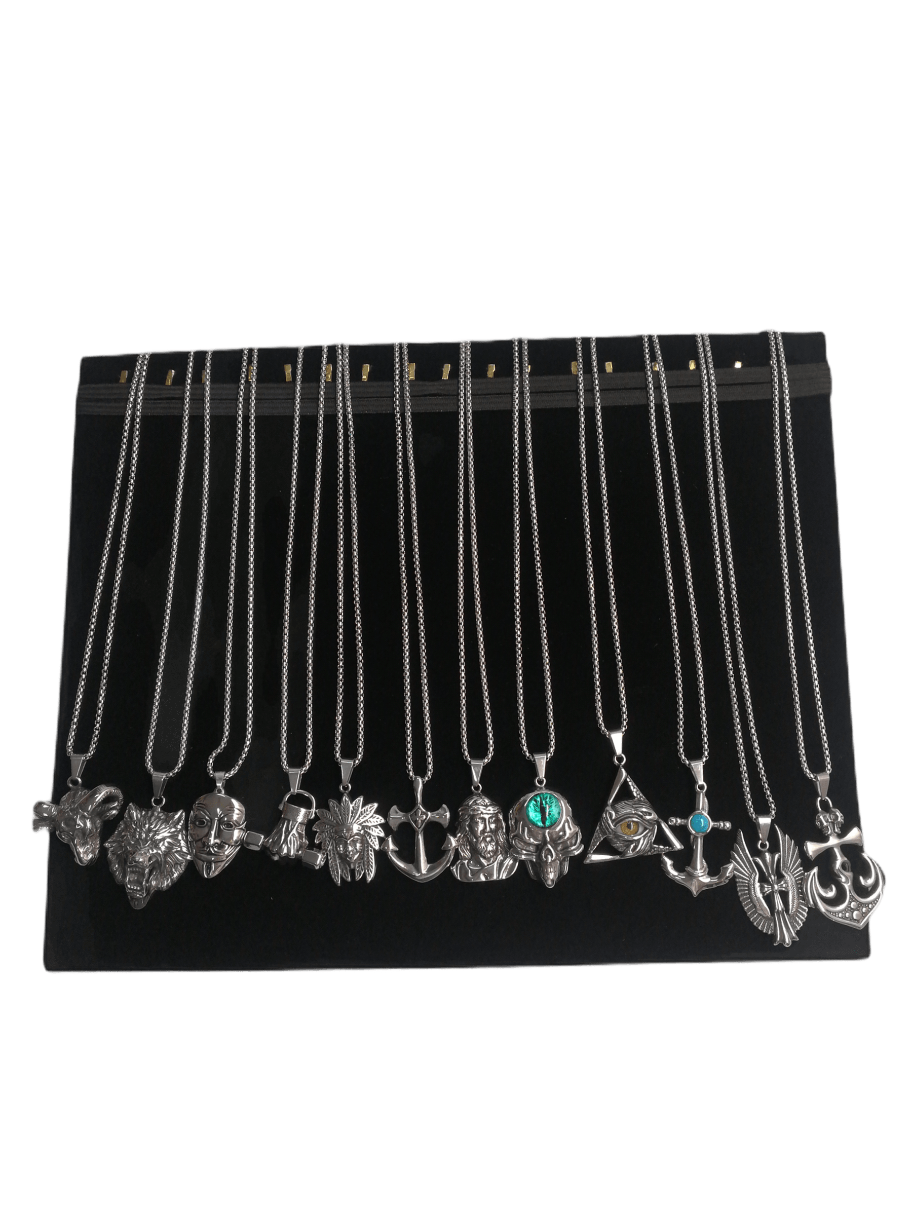 HOMME - LOT DE 12 - Colliers pendentif inoxydable + présentoir offert | Grossiste-pro