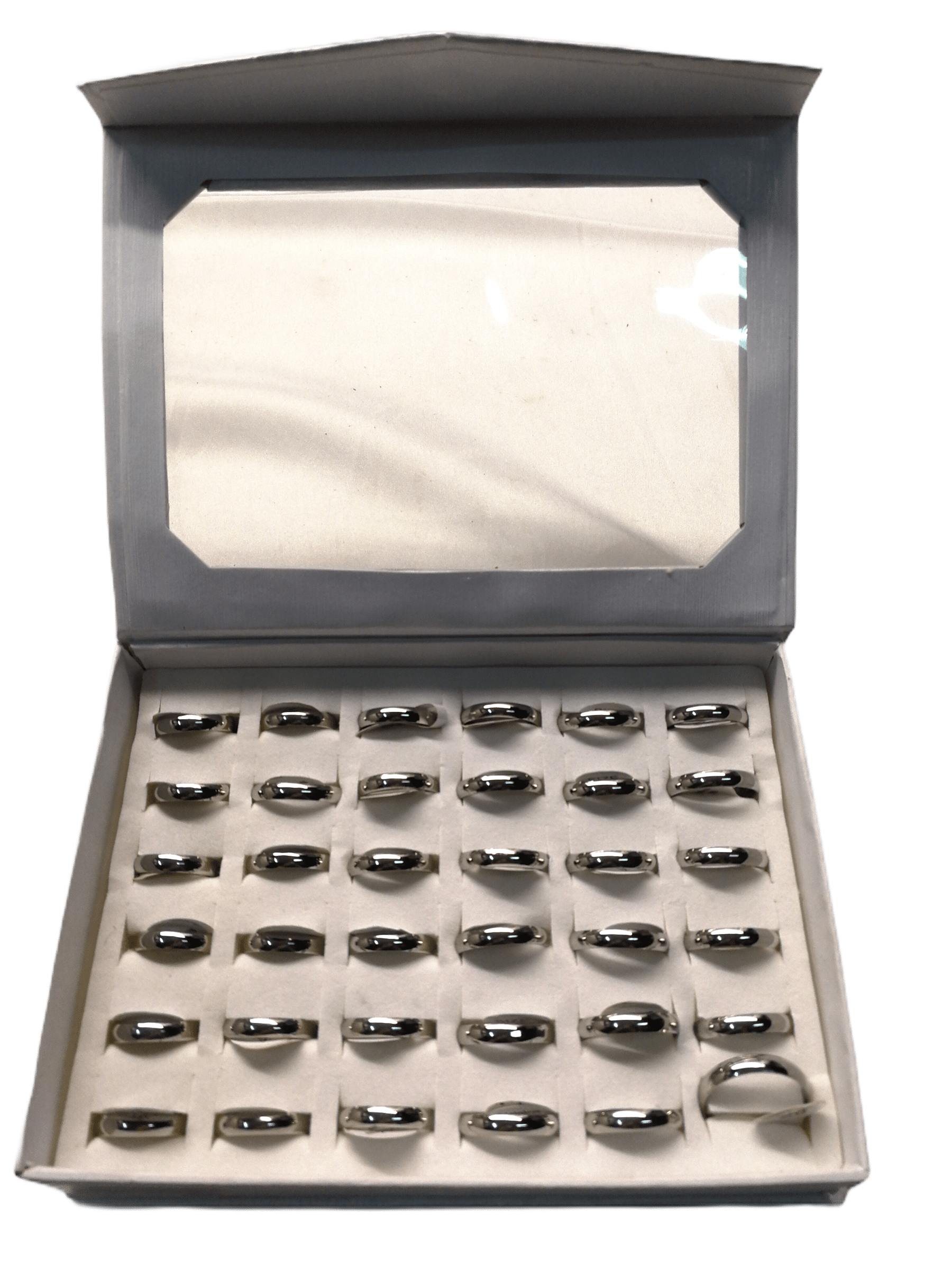 Boîte bagues homme acier inox (x36)    1,00€/unité | Grossiste-pro